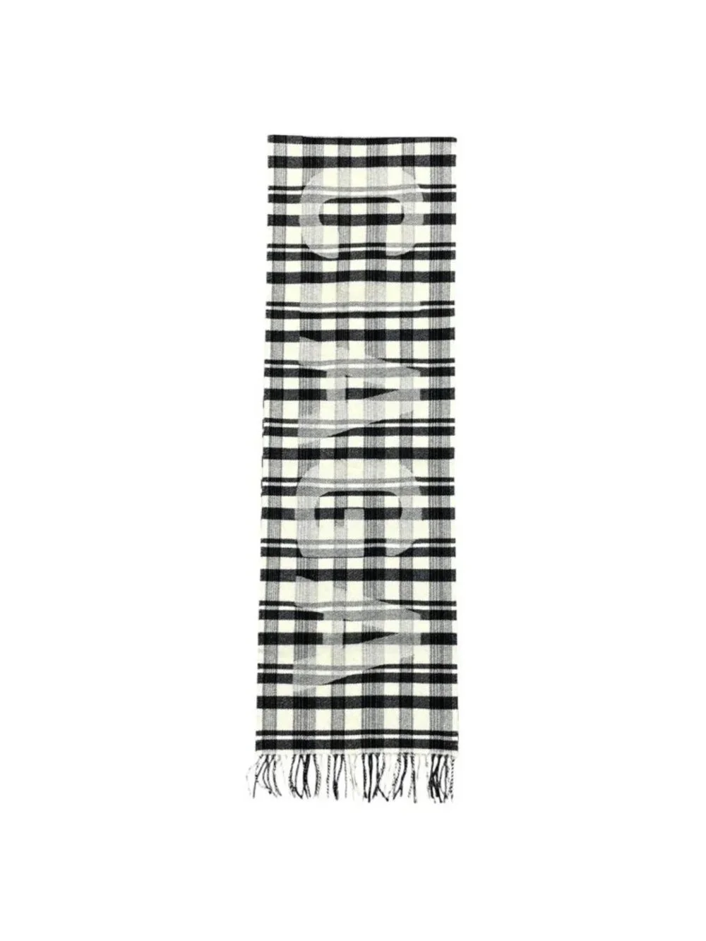Balenciaga Scarf Tartan Check Logo Wool Black White